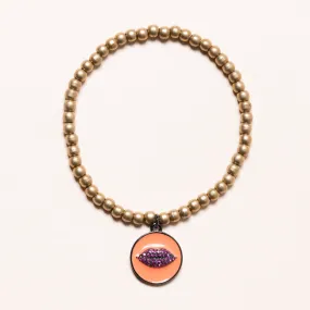 African Brass with Enamel and CZ Diamond Lips Bloom Bracelet