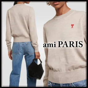 AMI PARIS  |Crew Neck Casual Style Wool Long Sleeves Office Style Logo