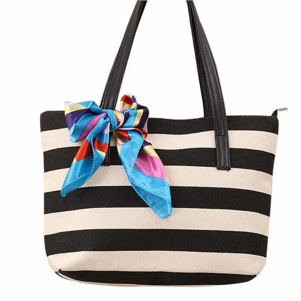 Casual women bag Canvas Stripe Silk Scarf hbags Shoulder Shopping Bag Travel Bags Tote hbag women bags bolsas