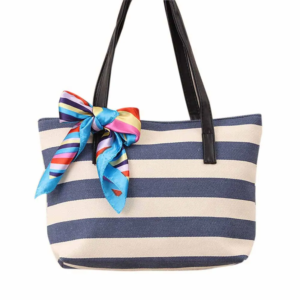 Casual women bag Canvas Stripe Silk Scarf hbags Shoulder Shopping Bag Travel Bags Tote hbag women bags bolsas