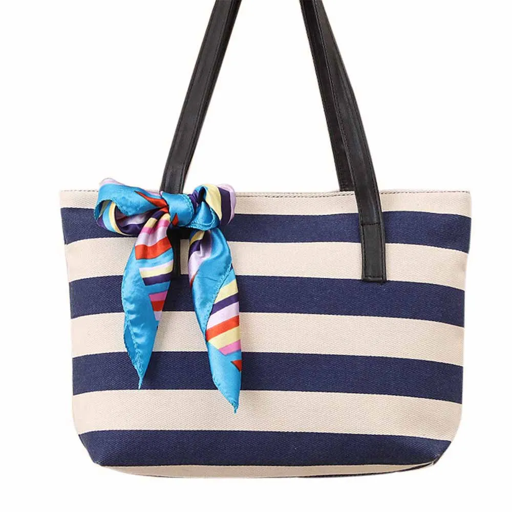 Casual women bag Canvas Stripe Silk Scarf hbags Shoulder Shopping Bag Travel Bags Tote hbag women bags bolsas