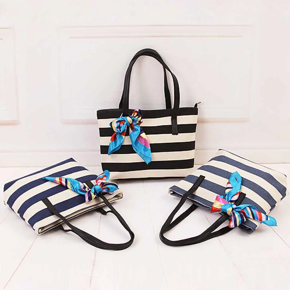 Casual women bag Canvas Stripe Silk Scarf hbags Shoulder Shopping Bag Travel Bags Tote hbag women bags bolsas