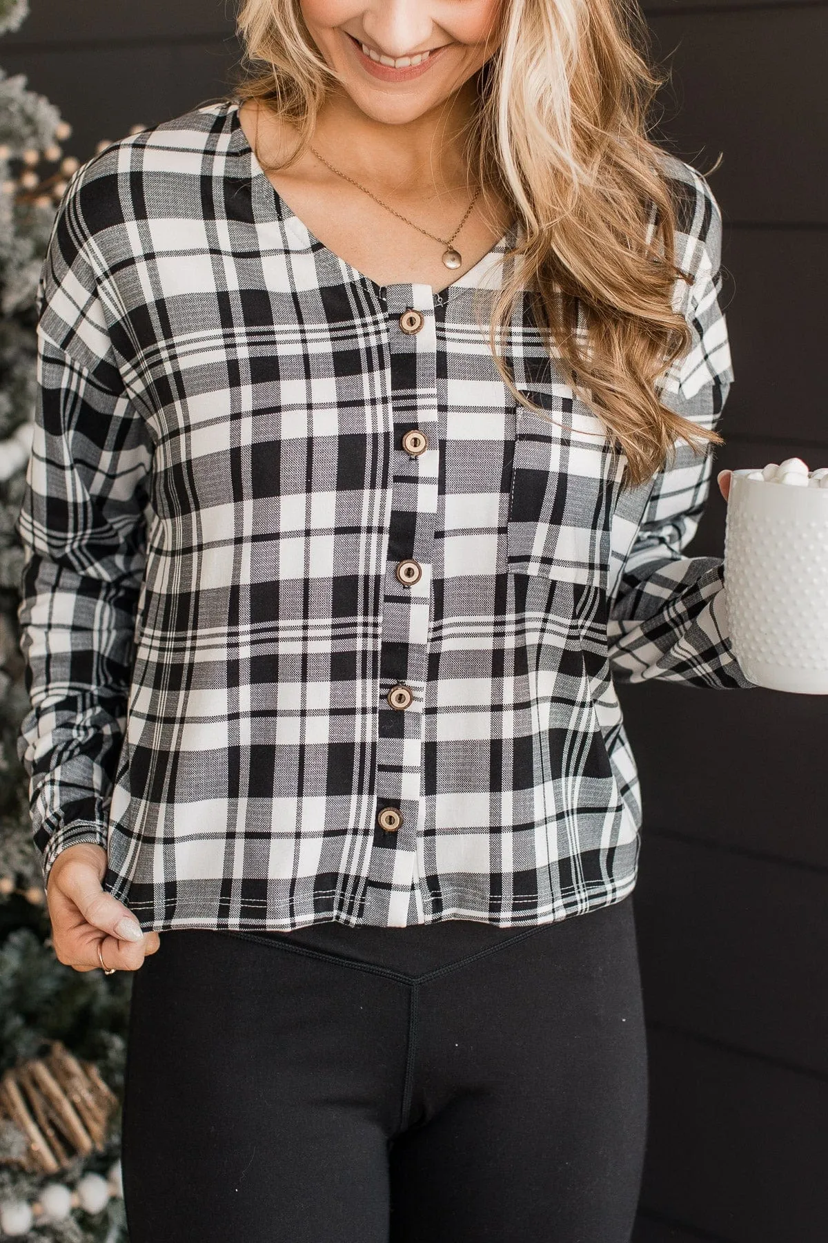 Chasing Snowflakes Plaid Lounge Top- White & Black