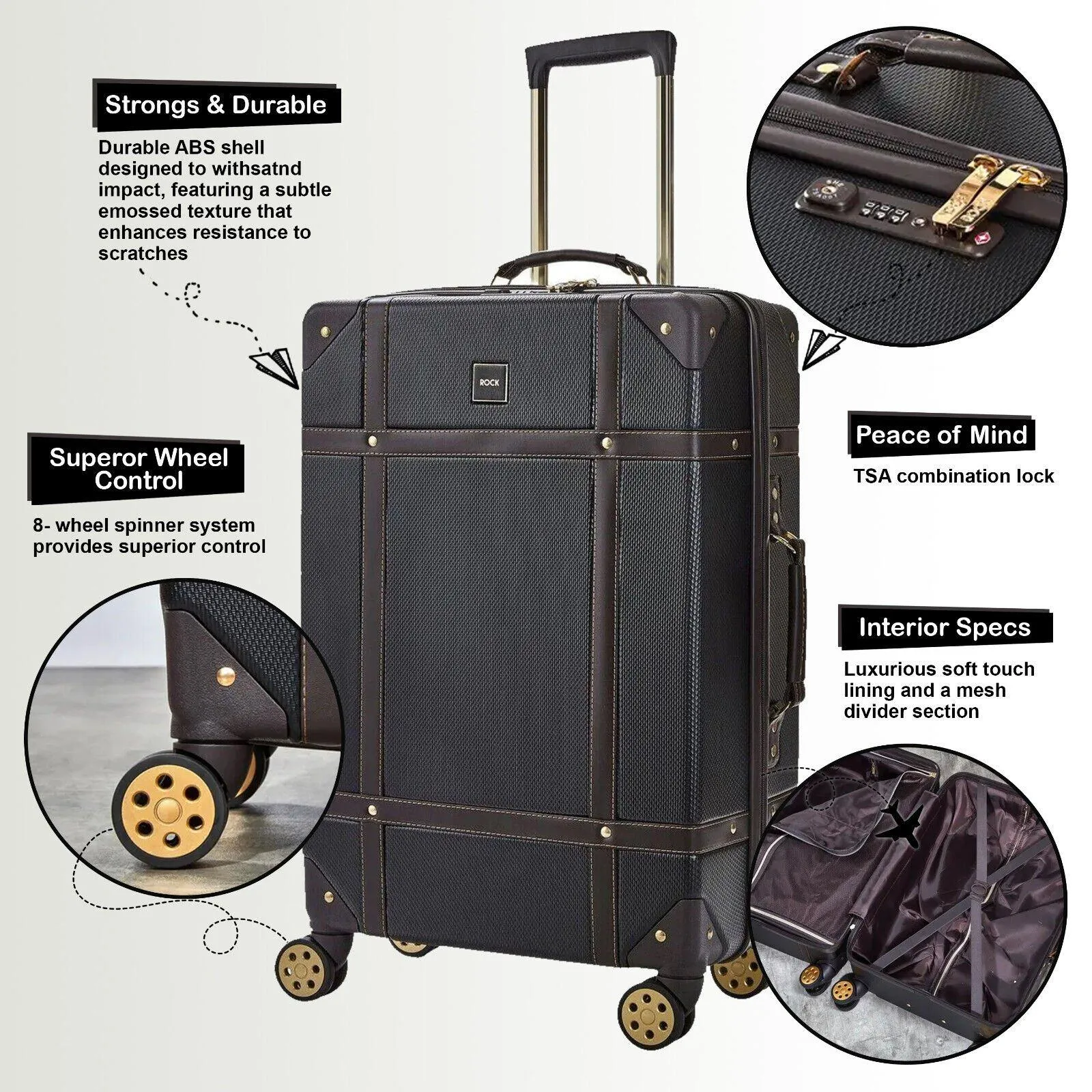 Luggage | Vintage Hard Shell Luggage Suitcase Trunk Cabin Travel Bags | Infinity Leather