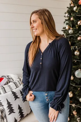 Sail Away With Me Knit Button Top- Navy