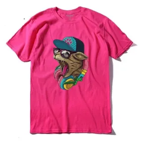 Summer Loose Street Style Music Cat Printed Cotton T-Shirt for Men