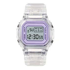 Transparent Digital Watch Square Sports Electronic Wrist Watch