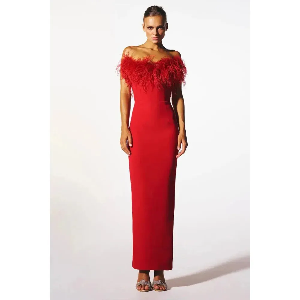 Women's Summer Sexy Strapless Feather Bodycon Bandage Party Club Dress