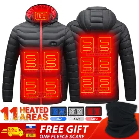 Xituodai 11 Areas Men's Winter Jacket Electric Heated Jackets Hunting Clothing Ski Jacket Parkas Outerwear USB Heated Vest Warm 